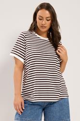YOURS Plus Size Chocolate Brown Stripe Ringer T-Shirt | Yours Clothing 3