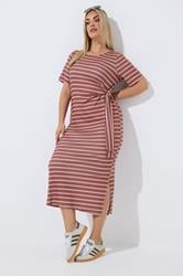 LIMITED COLLECTION Plus Size Pink Stripe Ribbed Knot Dress | Yours Clothing 3