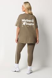 YOURS ACTIVE Plus Size Brown Side Stripe Leggings | Yours Clothing 4