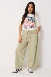 PixieGirl Petite Women's Sage Green Tie Waist Wide Leg Jeans | PixieGirl  3