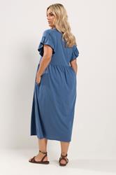 YOURS Plus Size Blue Frill Sleeve Cotton Maxi Dress | Yours Clothing 2