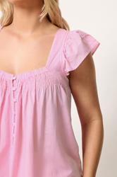 YOURS Plus Size Pink Linen Cap Sleeve Top | Yours Clothing 4