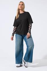 LIMITED COLLECTION Plus Size Black Polka Dot Sleeve T-Shirt | Yours Clothing 1