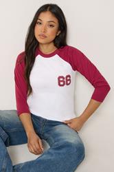 PixieGirl Petite Women's Red '66' Slogan Cotton Raglan T-Shirt | PixieGirl 3