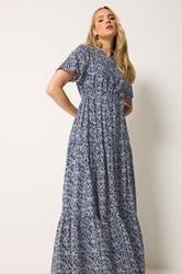 LTS Tall Women's Dark Blue & White Floral Tie Waist Maxi Dress | Long Tall Sally 1