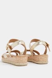 Gold Plaited Wedge Sandals In Extra Wide EEE Fit  | Yours Clothing 4