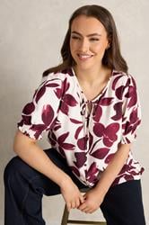 EVANS Plus Size Red Floral Tie Neck Blouse | Evans 3