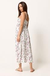PixieGirl Petite White Ditsy Floral Midi Dress | PixieGirl 2