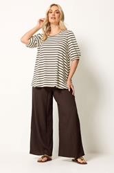 YOURS Plus Size White & Brown Stripe Knitted Puff Sleeve Top | Yours Clothing 1
