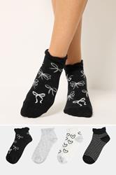 YOURSET 4 PACK Plus Size Black Bow Print Trainer Liner Socks | Yours Clothing 1