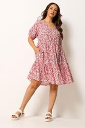 YOURS Plus Size Pink & White Floral Tiered Smock Dress | Yours Clothing 1