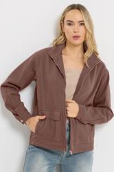 LTS Tall Women's Chocolate Brown Cotton Funnel Neck Jacket | Long Tall Sally 3