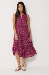 M&Co Petite Berry Red Dobby Tiered Cotton Midi Dress | M&Co 3