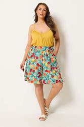 YOURS Plus Size Green Mixed Fruit Textured Shorts | Yours Clothing 1