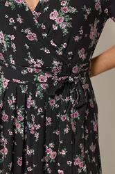 YOURS Plus Size Black & Pink Floral Wrap Front Dress | Yours Clothing 4