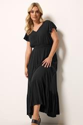 YOURS Plus Size Black Shirred Crinkle Maxi Dress | Yours Clothing 1