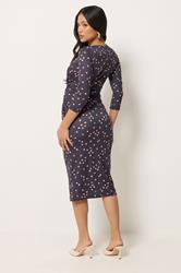 PixieGirl Petite Women's Navy Blue Polka Dot Twist Front Midi Dress | PixieGirl 4