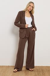 LTS Tall Women's Chocolate Brown Linen Pleated Wide Leg Trousers | Long Tall Sally 1