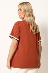 YOURS Plus Size Burnt Orange Metallic Crochet Trim T-Shirt | Yours Clothing 2