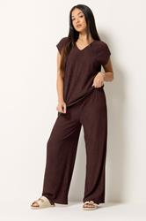 M&Co Petite Brown Textured Wide Leg Trousers | M&Co 3