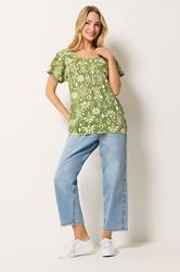 M&Co Green Aztec Print Cotton Scoop Neck Top | M&Co 1