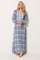 LTS Tall Women's Blue Tile Print Button Maxi Dress | Long Tall Sally 3