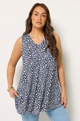 YOURS Curve Navy Blue Abstract Print Front Pleat Vest Top | Yours Clothing 3