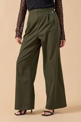PixieGirl Petite Women's Khaki Green Zip Pleated Trousers | PixieGirl 1