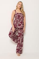 LTS Tall Women's Set Berry Red Paisley Linen Vest Top & Wide leg Trousers | Long Tall Sally 3