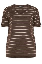 YOURS Curve Chocolate Brown Stripe T-Shirt