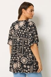 YOURS Plus Size Black Mixed Summer Print Pleat Front Angel Sleeve Top 2
