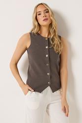 LTS Tall Women's Chocolate Brown Button Vest Top | Long Tall Sally 3