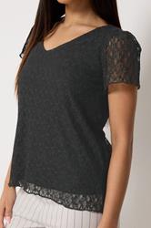 M&Co Petite Black Lace Short Sleeve V-Neck Top | M&Co 4
