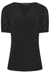 M&Co Black Broderie Sleeve Wrap Top | M&Co 1