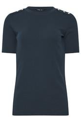 LTS Tall Navy Blue Ribbed Button T-Shirt