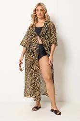 YOURS Plus Size Brown Leopard Print Midaxi Kimono | Yours Clothing 1