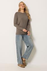 LTS Tall Women's Mocha Brown Knitted Crew Neck Jumper | Long Tall Sally 1