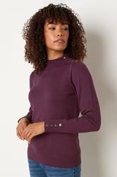 M&Co Berry Purple Button Turtle Neck Jumper | M&Co 3