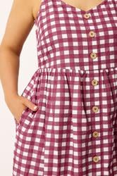 YOURS Plus Size Burgundy Red Gingham Linen Dress | Yours Clothing 4