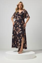 YOURS LONDON Plus Size Chocolate Brown Floral Mesh Maxi Dress | Yours Clothing 1