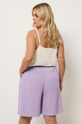 YOURS Plus Size Purple Elasticated Waistband Textured Shorts | Yours Clothing 2