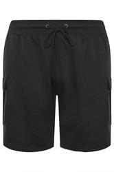 D555 Big & Tall Cargo-Shorts in Schwarz mit elastischem Bund