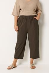 YOURS Plus Size Chocolate Brown Cool Cotton Cropped Trousers | Yours Clothing 1