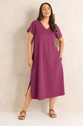 EVANS Plus Size 2 Pack Black & Berry Red Cotton Midi Dress 2