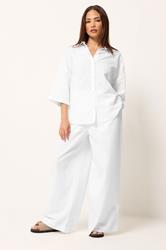 PixieGirl Petite Women's Set White Linen Shirt & Wide Leg Trousers | PixieGirl 1