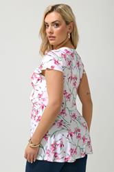 YOURS LONDON Plus Size White Floral Print Wrap Front Top | Yours Clothing 1