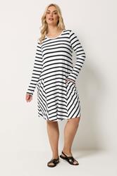 YOURS Plus Size Black & White Stripe Drape Pocket Dress | Yours Clothing 1