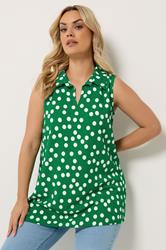 YOURS Plus Size Green Polka Dot Collared Vest Top | Yours Clothing 3