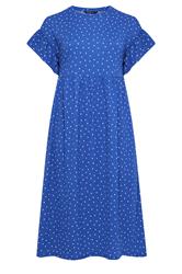 YOURS Curve Blue Polka Dot Midi Dress