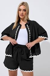 LIMITED COLLECTION Plus Size Black Scallop Linen Shirt | Yours Clothing  1